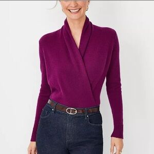 NWT Ann Taylor Cashmere Shawl Collar Wrap Sweater in Deep Pure Plum